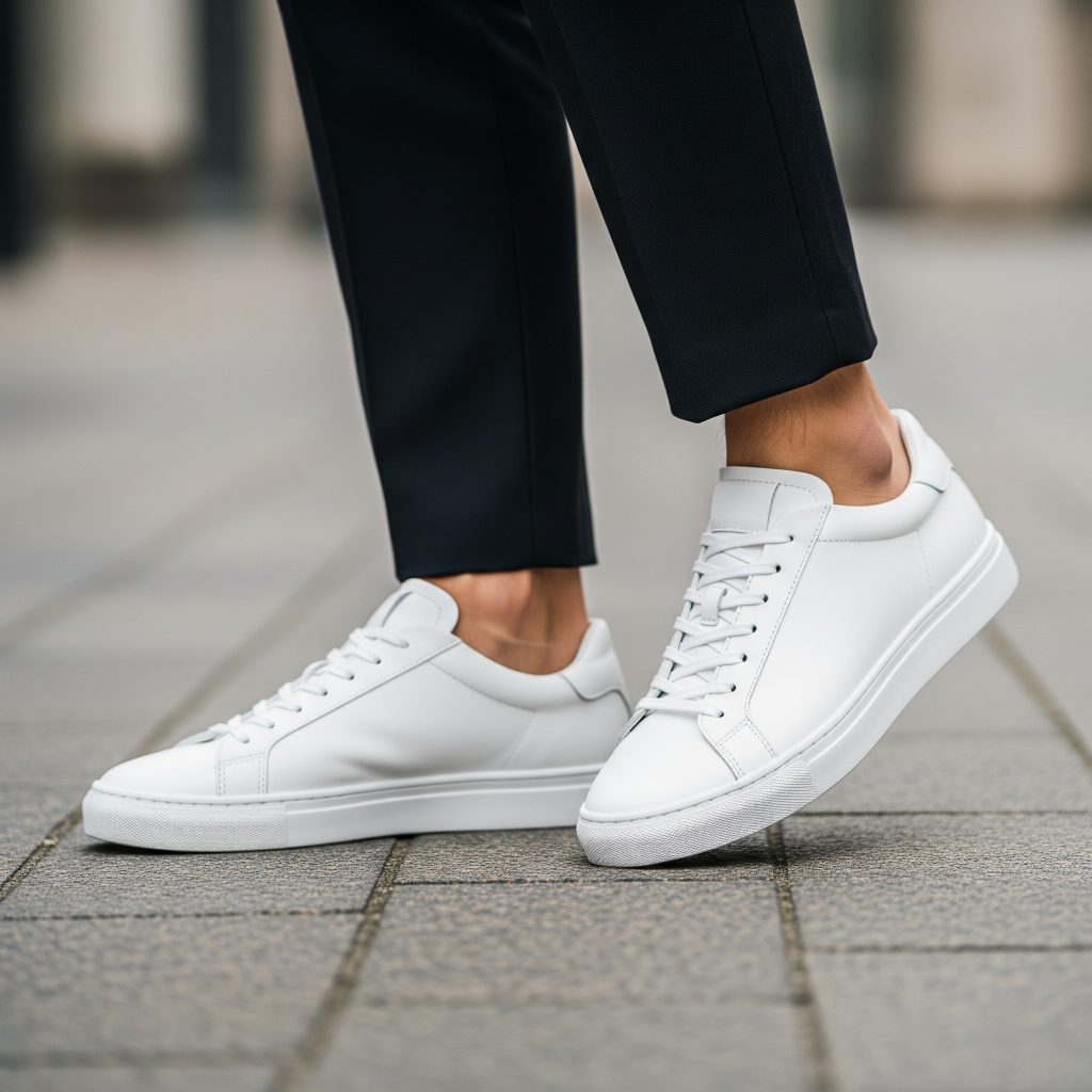 white leather sneakers